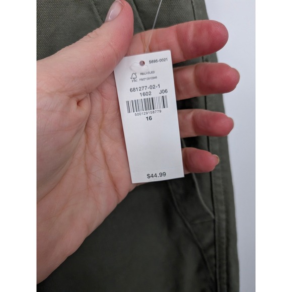 Old Navy Barrel Leg Pants Women 16 Green High Rise Utility Stretch Canvas New - Picture 2 of 9